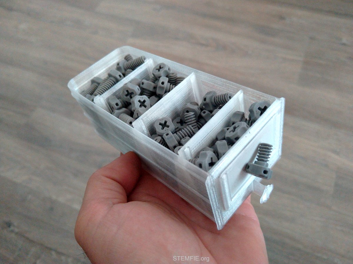 Stemfie3D's tweet photo. The new #Stemfie3D screws ranging from 0.25 to 1.0 block units are neatly stored in the STEMFIE parts drawer.
Would you like to #3Dprint this drawer? The files are here. π
https://t.co/6lIYJAzV01 #STEMeducation #MadeWithFreeCAD #fc3d #ConstructionSet #3Dprinting https://t.co/wvz8XQb0Lc