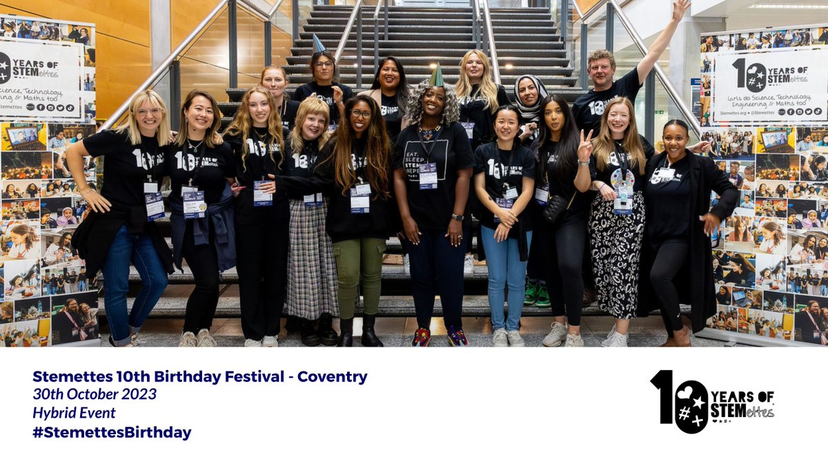 Celebrate #StemettesBirthday in Coventry 🥳 who's ready to party? Come to a festival to signify a decade of @Stemettes with #STEAM activities, food, role models and loads of fun 🎉 ✨ 30th October 2023 ✨ 10am - 4pm 🔗 stemettes.org/festival-coven… #WomenInSTEM