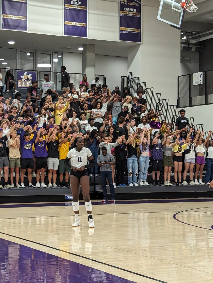 ChrisKamler's tweet photo. What a tremendous student section from the @nkcswarm last night!! For a Jamboree!! If this is the kind of turnout to expect all season, this is going to be an INCREDIBLE @nkcvolleyball 
 year!! Great job everyone! See everyone for @nkcfootball Friday! https://t.co/AB7lfcQmIB