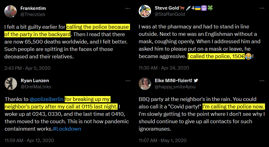 goddek's tweet photo. Let's never forget that these snitches called the police simply because people were living their lives.

Ironically, these are the same people who claim they would have hidden Anne Frank and her family instead of turning them in. https://t.co/xasjSJ7INT