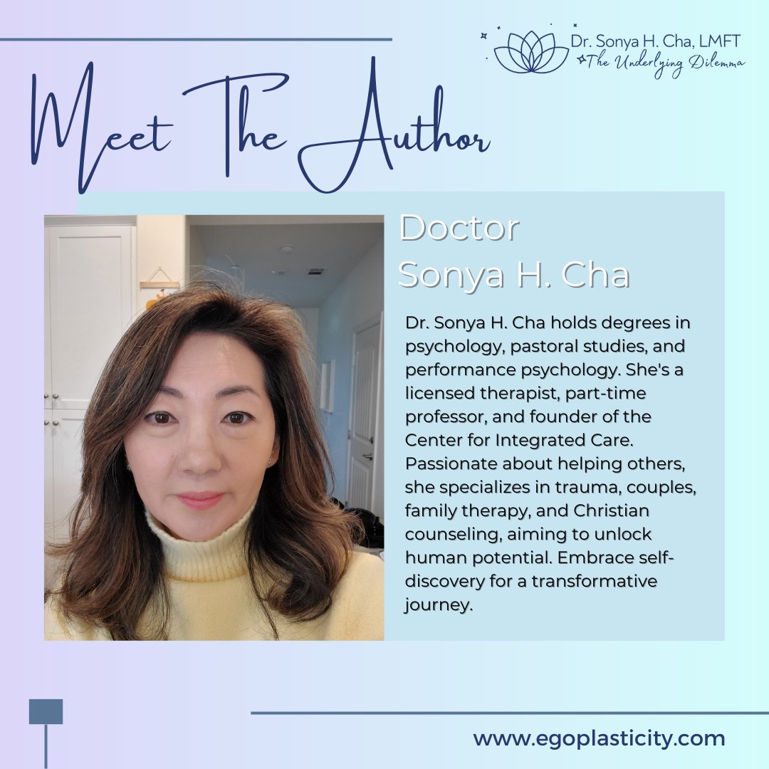 egopIasticity's tweet photo. Discover Dr. Sonya H. Cha: therapist, professor, visionary at the Center for Integrated Care. Her counseling, from trauma to Christian guidance, sparks transformative self-discovery.
.
#theunderlyingdilemma #selfmanagement #egoapprobation #transformationalgrowth #selflove https://t.co/TgbU78HcwB
