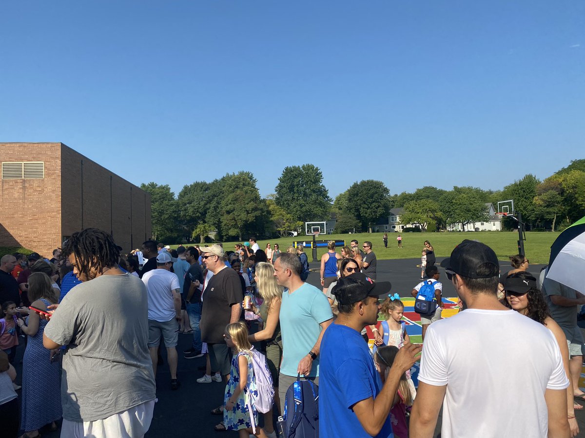 The Bobcats of Brookdale celebrated their first day in excellent form! They also celebrated their new playground. Two children pictured who are starting kindergarten have been together since daycare at 6 months. @ipsd204 @BrookdaleBobcat