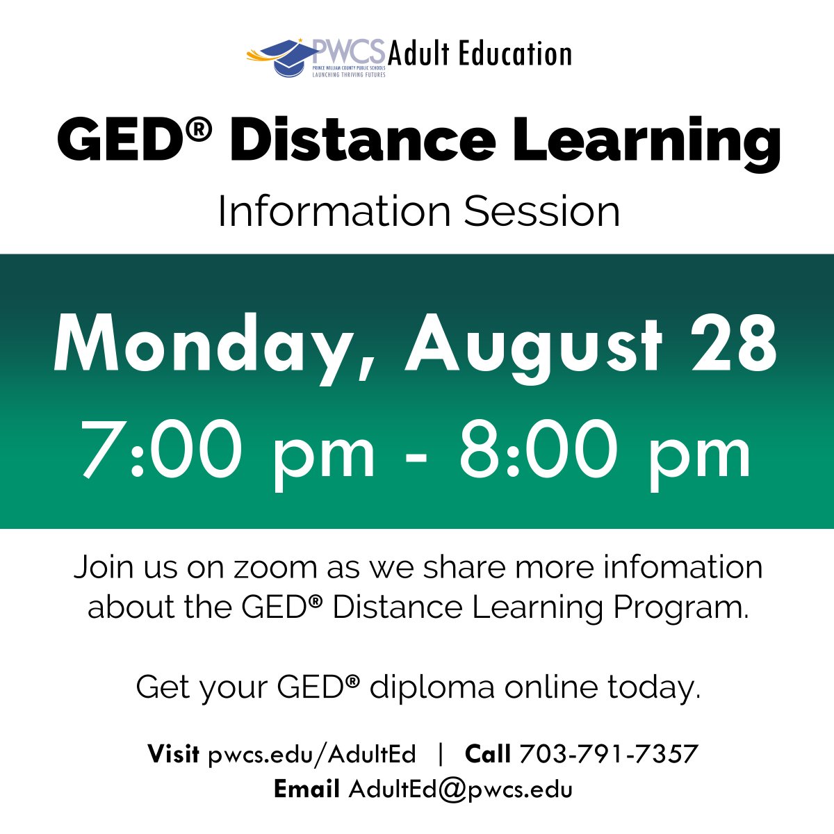 Thinking about getting your GED? If you need a little more guidance—we're here to help! We will host an information session on August 28 at 7 pm to help you navigate getting your GED.

Register for this session here - lu.ma/9dba0l9o