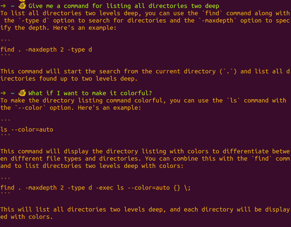 github.com/bakks/butterfi… is an awesome command line LLM tool. Basically chatgpt web app but faster, and in your terminal. 

The alias `vipe | butterfish prompt` let's you pipe a text editor into your LLM. 

Easy to imagine building lots of other pipes/plugins on top of this.