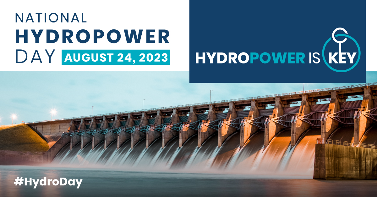 NatlHydroAssoc's tweet photo. America’s first #renewable energy source, #hydropower, is being celebrated today, #HydroDay! #HydroIsKey to keeping the lights on in our homes and businesses, and every year, we love to take the opportunity to share how hydro benefits our lives each and every day! https://t.co/uOIoyv7Msp