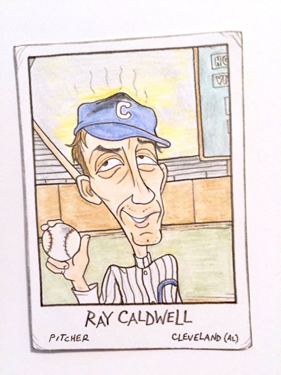 gummyarts's tweet photo. On this date in 1919, Cleveland Indians pitcher Ray Caldwell was struck by lightning in the 9th inning of a game vs the Philadelphia Athletics. He was knocked unconscious for a few minutes but continued pitching, winning the game 2-1. He threw a no-hitter a few weeks later. https://t.co/LgEy5zipKl