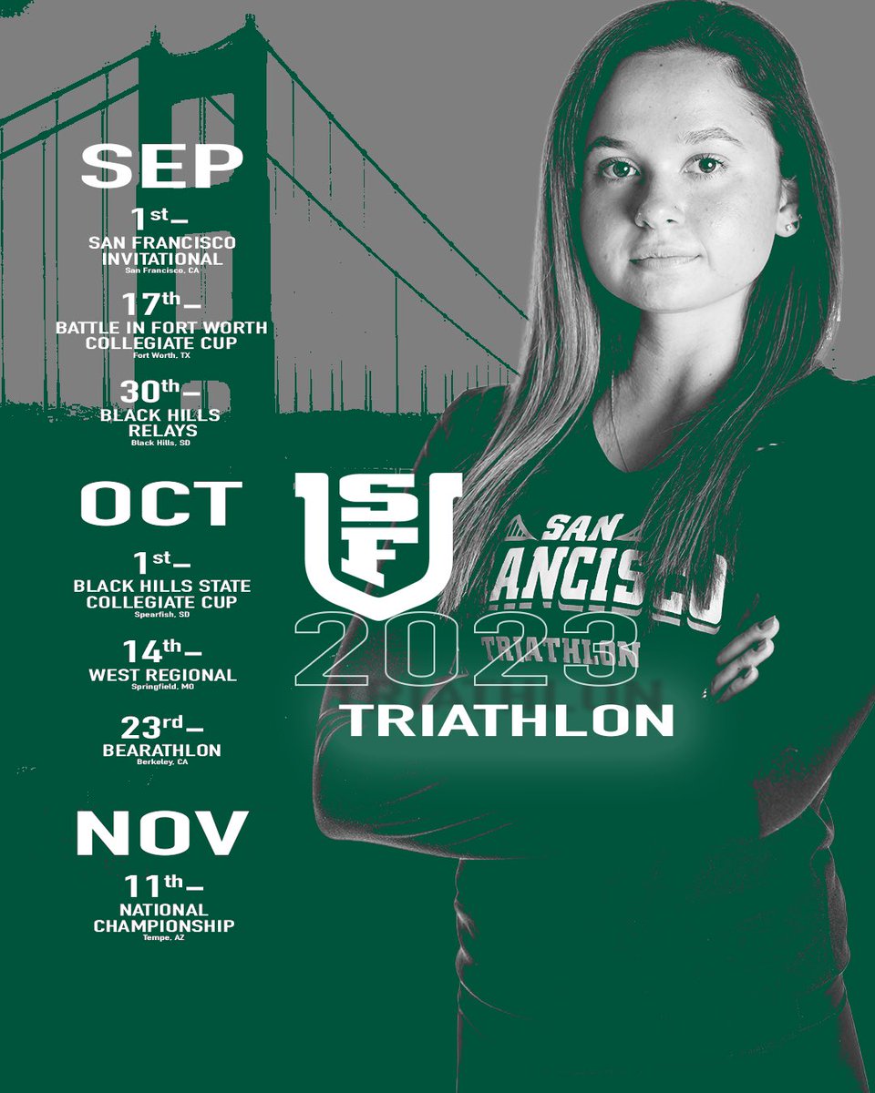 USFTriathlon's tweet photo. Right around the corner 👀

Our full 2️⃣0️⃣2️⃣3️⃣ schedule is here! Don’t miss us back in Berkeley on Oct. 23!

📰Full Release: https://t.co/kE2iIrp71W

#USFDons https://t.co/LVJBHCo9jj