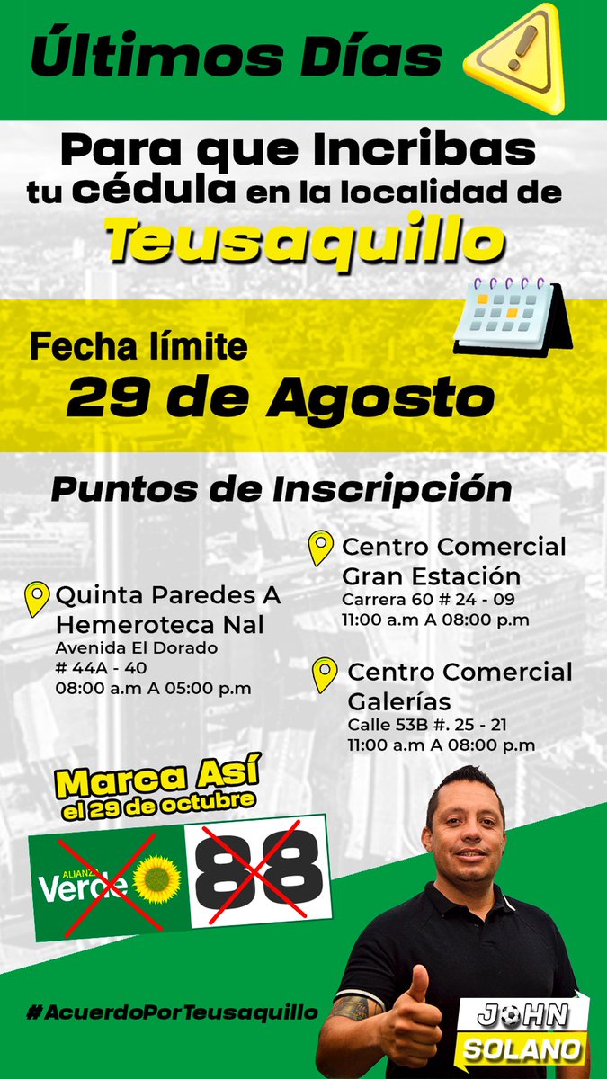 Trabajando por la localidad en diferentes frentes especialmente -Seguridad  y Convivencia -Medio Ambiente -Cultura No permítanos que otros decidan por  nosotros en nuestra localidad. #AcuerdoPorTeusaquillo #88JalTeusaquillo  #20alConcejodeBogota ...