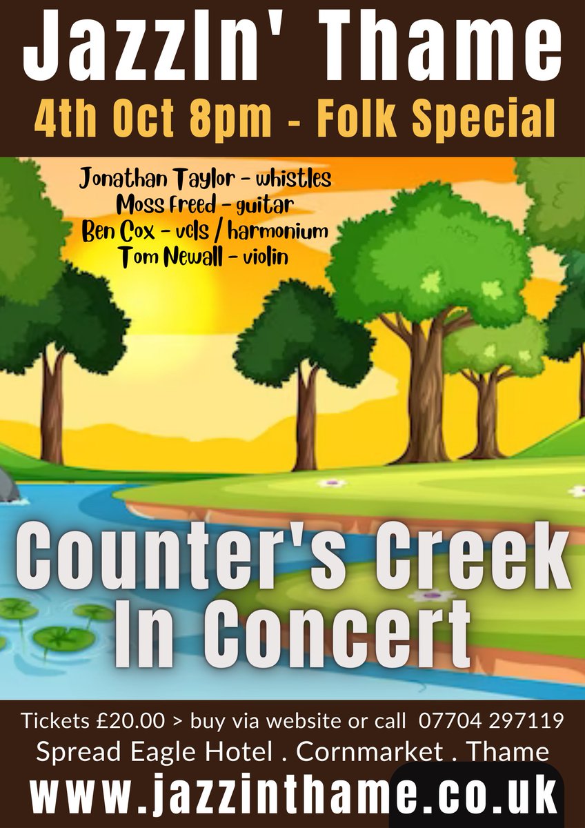Something different for a night out <a href="/SpreadEagleOxon/">The Spread Eagle</a> <a href="/thametown/">Thame</a> #Oxfordshire #jazzinthame #folknight 4 October
tickets from jazzinthame.co.uk