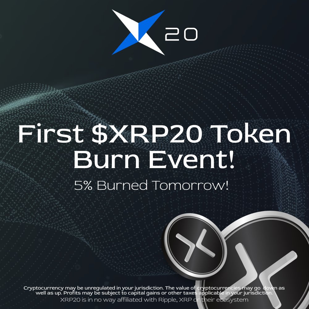 XRP_20's tweet photo. Calling the #XRP20Army! 🚀🔥
 
📢Get ready for the FIRST $XRP20 #Token Burn event happening tomorrow! 📆
 
🔥 5% of the total #XRP20 token supply will be burned! 💥
 
Don't wait - #Stake NOW!💰🔒
 
https://t.co/9CYOuVqFgb
 
#CryptoCommunity #Web3 #Stake2Earn https://t.co/sk4rRg8Jsp