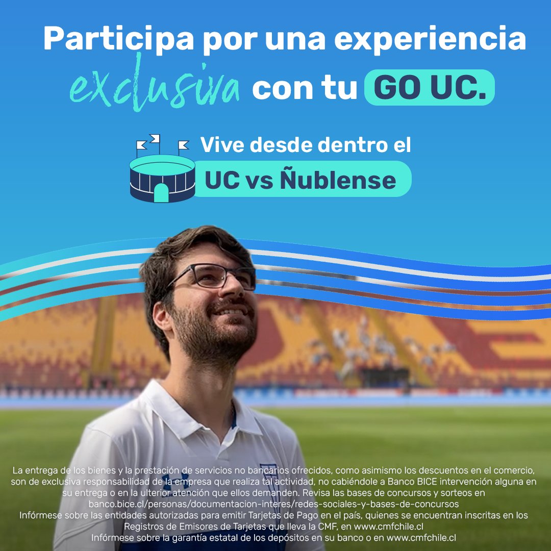 Cruzados's tweet photo. Si tienes tu #GoUC de @BancoBICE, inscríbete para ser parte del sorteo de una increíble experiencia este sábado junto a #LosCruzados 👏
🔹Ingreso a Zona Mixta y Sala de Prensa
🔹Ingreso a camarín Plantel Profesional
🔹Reconocimiento de cancha
➡️ https://t.co/eeDAFIgVc1 https://t.co/VoTXL0GlfI