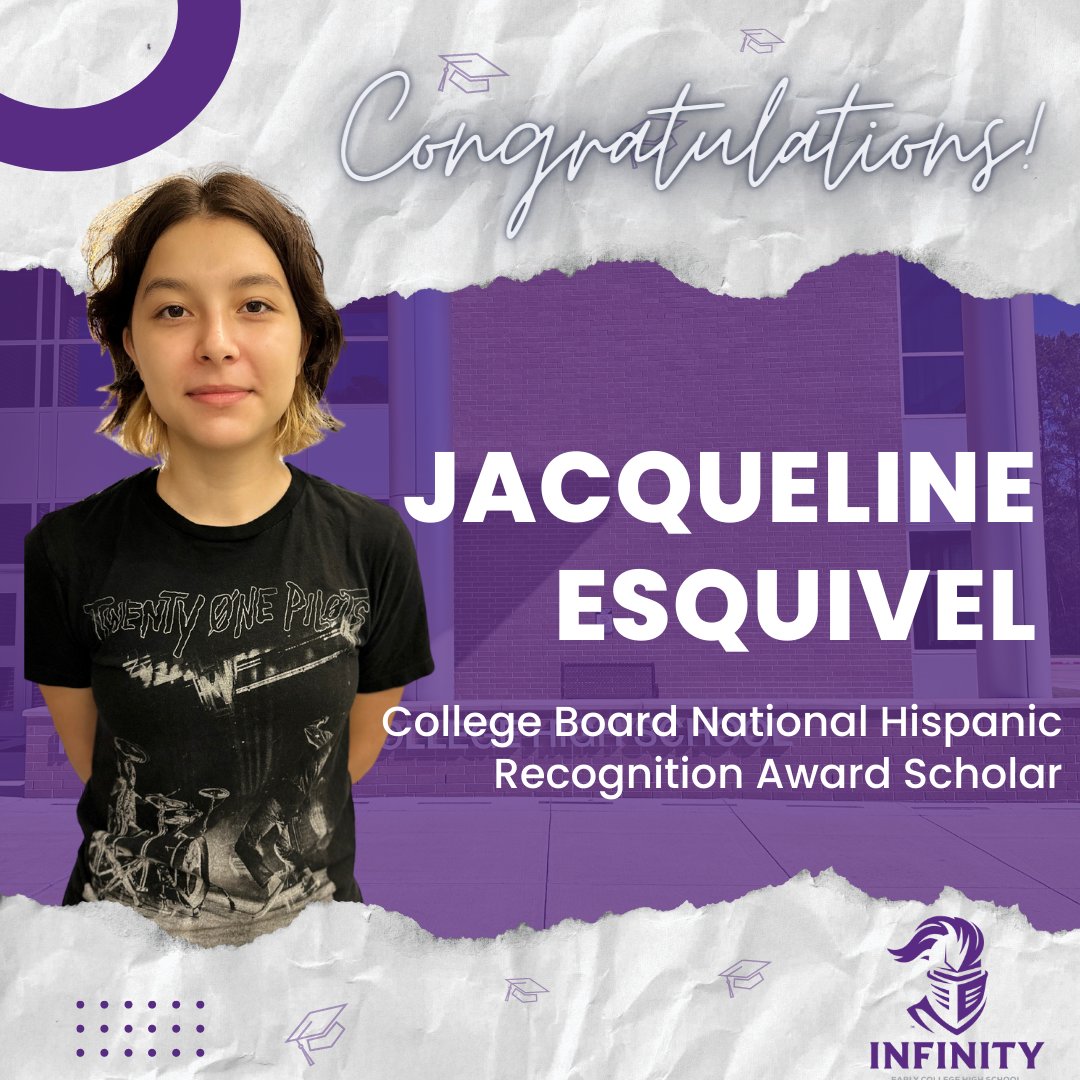 Congratulations to Jacqueline Esquivel who earned recognition through College Board's National Recognition Program. We are so proud of your academic achievements and for always TAKING CARE OF BUSINESS! #Infinity_Knights #hispanicnationalmeritscholar #ncisd