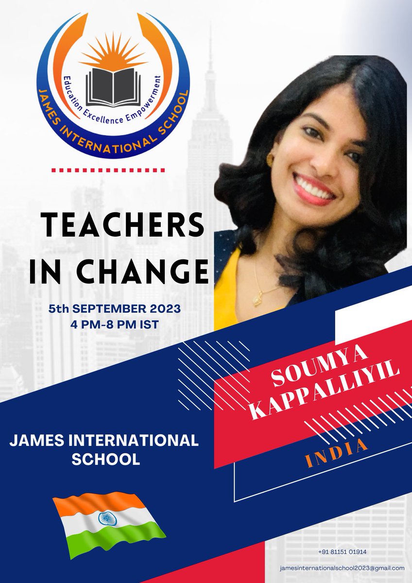 JamesIntSchool's tweet photo. James International School📷 will celebrate Teachers' Day📷 by having education experts from 51 countries 📷 as speakers .
Teachers in Change...📷
If we want to change something, we have to start the change with us.
#JamesInternationalDay #JIS #team #Teachersinchange #event https://t.co/ZiMASUbiRq