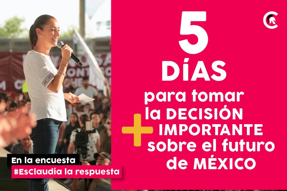 ¡Más que listos! 🤩 . 5️⃣

Por la continuidad y consolidación de un México 🇲🇽 mejor, de un país de oportunidades para todas y todos. 

#Claudiadores 🛡️
#EsClaudia ✅