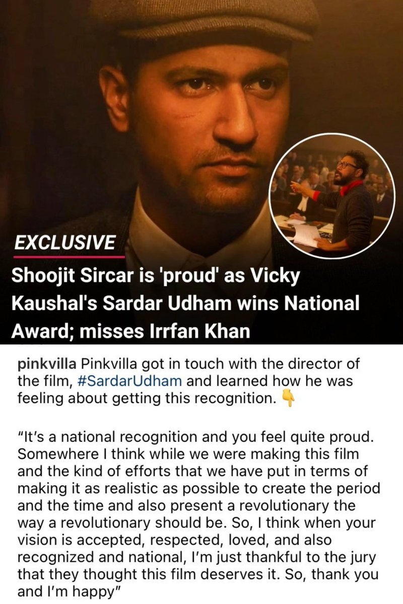 Shoojit da 🥹♥️ This stunning piece of art deserves its 5 national awards and more ♥️ Congratulations team #SardarUdham this movie is truly special <3 

#ShoojitSircar #SardarUdham #NationalFilmAwards