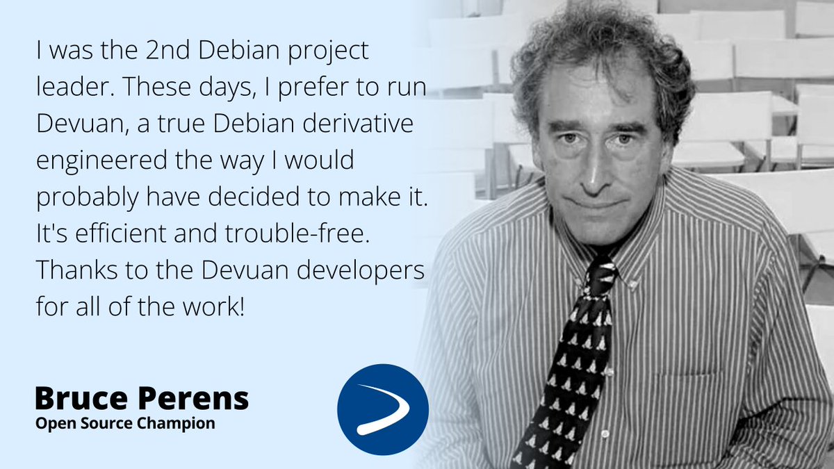 Devuan GNU/Linux (@devuanorg) on Twitter photo Did you know the second #Debian leader after Ian Murdock, <a href="/BrucePerens/">Bruce Perens K6BP - I Stand with Ukraine</a>, prefers to run Devuan?
In an appearance in Slashdot, he said that our distro is engineered how he would have decided to make it & that it is efficient and trouble-free. Did you know the second #Debian leader after Ian Murdock, <a href="/BrucePerens/">Bruce Perens K6BP - I Stand with Ukraine</a>, prefers to run Devuan?
In an appearance in Slashdot, he said that our distro is engineered how he would have decided to make it & that it is efficient and trouble-free.