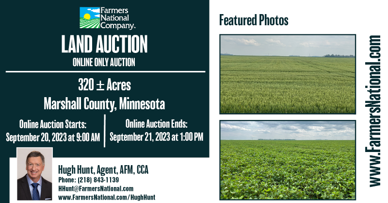 FarmersNational's tweet photo. Online Land Auction!

320 acres in Marshall County, Minnesota.