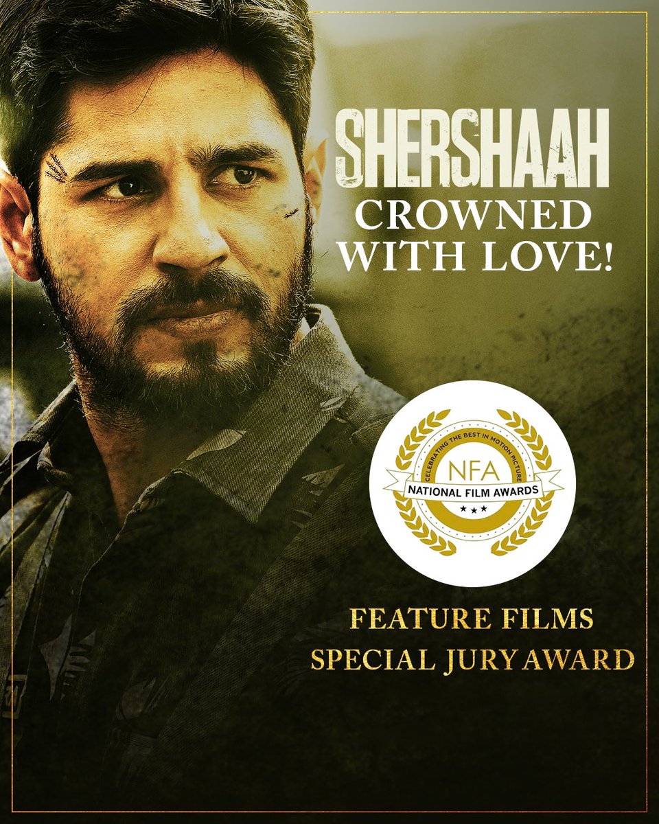 #Shershaah is a special film for me. I’m honoured and humbled as it becomes my first film to win a National Award. Thank you and congratulations to our entire team @vishnu_dir , #SandeepShrivastava, #KaranJohar,  @dharmamovies, @b_shabbir, @advani_kiara, #AzeemDayani, #NitinBaid…