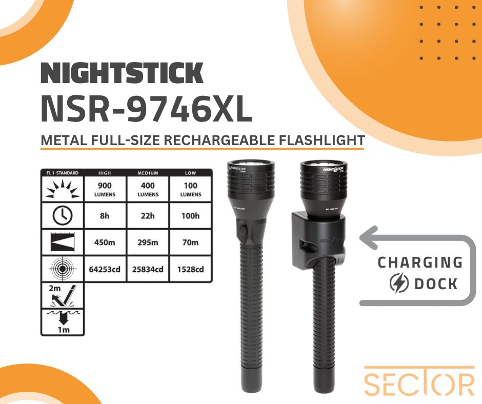 SectorGear1's tweet image. ⚡️One of our favorites - this is the ultimate ally for every police officer! 🔦 Powered by a reliable rechargeable Lithium-ion battery, it's always ready for duty and easily installed into your patrol vehicle. #PoliceGear #TacticalFlashlight