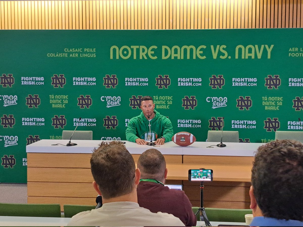 #NDFootball press conference in progress now with @Marcus_Freeman1 talking.

#TouchdownIreland
#MuchMoreThanAGame