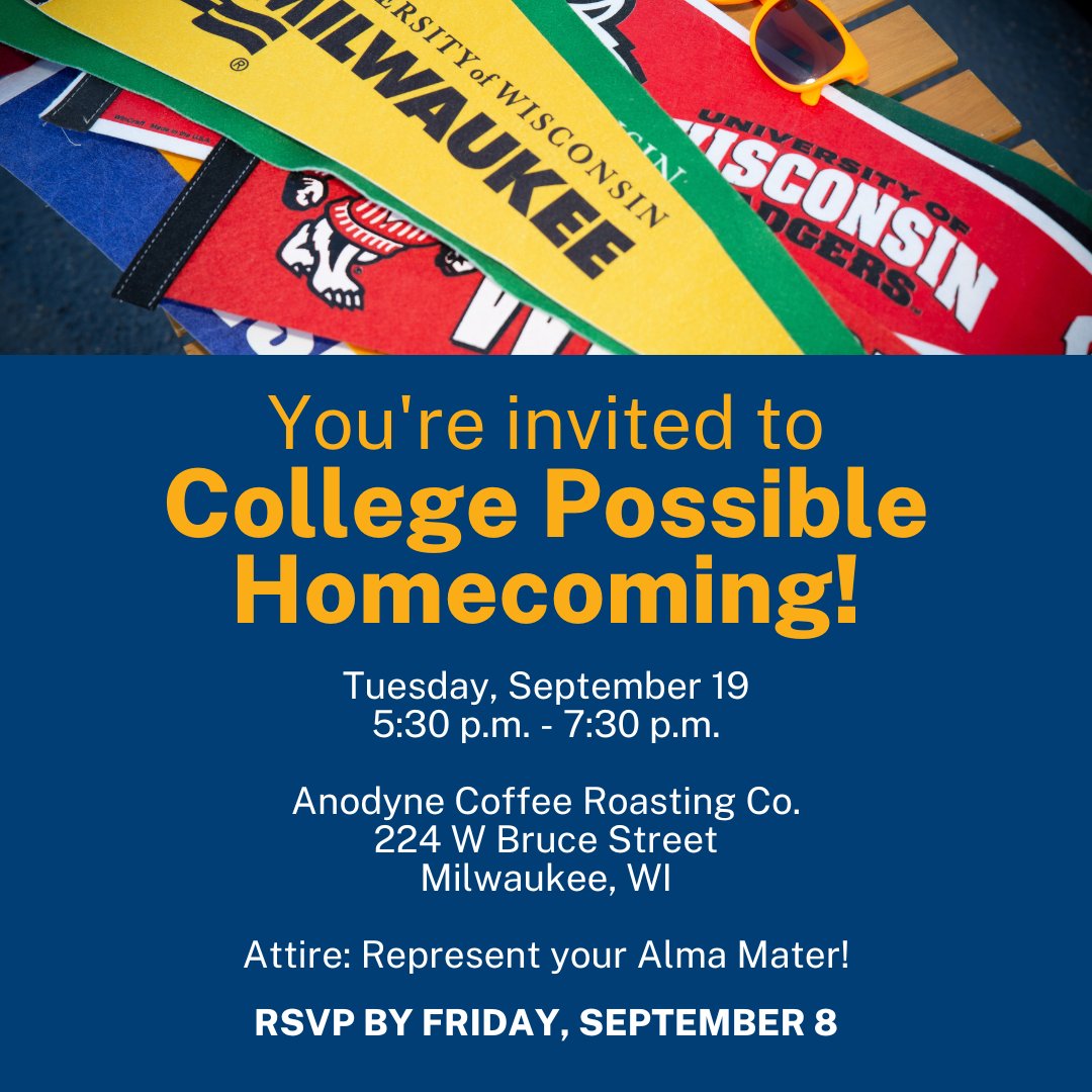 Put on your Alma Mater attire and join us for College Possible Homecoming in celebration of your support and our 15th program year!

Claim your spot and learn more at eventbrite.com/e/college-poss…