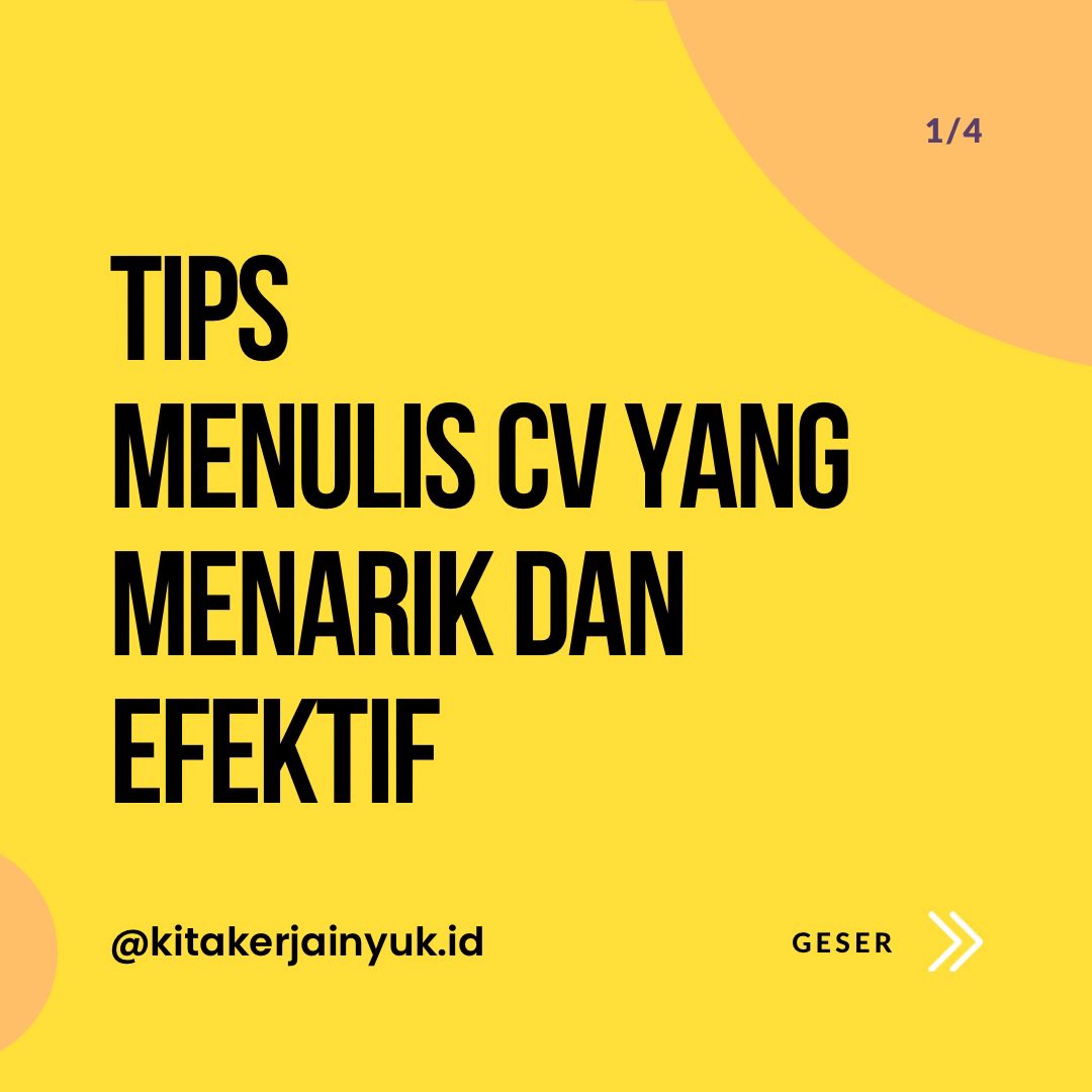 kitakerjainnih's tweet image. Tips menulis cv yang menarik

#tipscv #cv #curriculumvitae #resume #karir #pekerjaan #job #interview #recruitment #perusahaan #lowongankerja #loker #carikerja #tipskarir #tipsinterview #tipsmelamarkerja #tipsmembuatcv #cvmenarik #cvefektif  #jokitugastrusted #jokitugasterpercaya