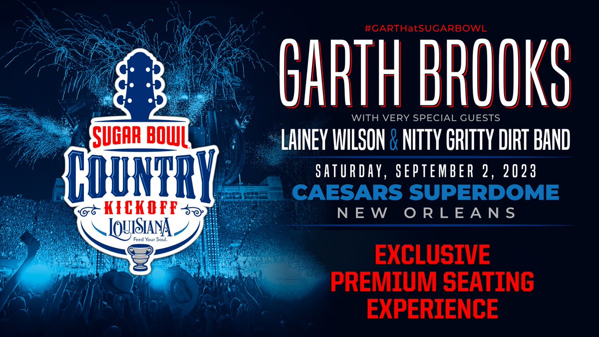 🔔Last call to experience at the #SugarBowl Country Kickoff!

📷Make it a weekend to remember with the VIP Hotel &amp; Ticket Package! packages.sugarbowlcountrykickoff.com/event/sugar-bo…

OR

🍻🍷🍴Get the ultimate experience with the North Endzone Club! am.ticketmaster.com/sugarbowl/nort…

#GarthatSugarBowl