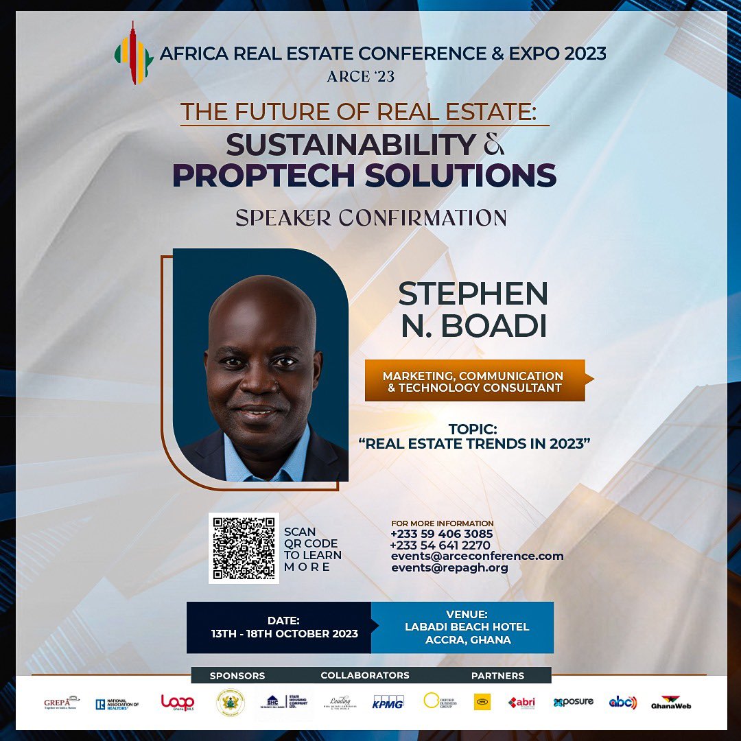 Naasei's tweet photo. What are the key technology trends that will shape the real estate industry in the future? Join us at #ARCE23 for this and other industry conversations. Register today and join us to connect, share and learn.
Scan the QR Code to register or call +233 59 406 3085 +233 54 641 2270 https://t.co/F6xzOEdsm0