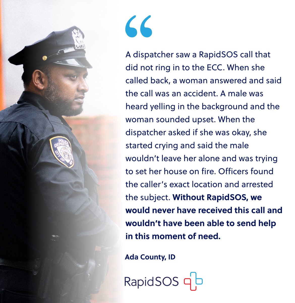 RapidSOS's tweet photo. We’re honored to share this #RapidSOS #savestory out of ID. Thank you to the incredible team at  @AdaCoSheriff for your perseverance &amp; compassion in handling this call &amp; ensuring the caller got the help she needed during a volatile situation. We’re grateful to be your partner! https://t.co/3f1dV7s0U9
