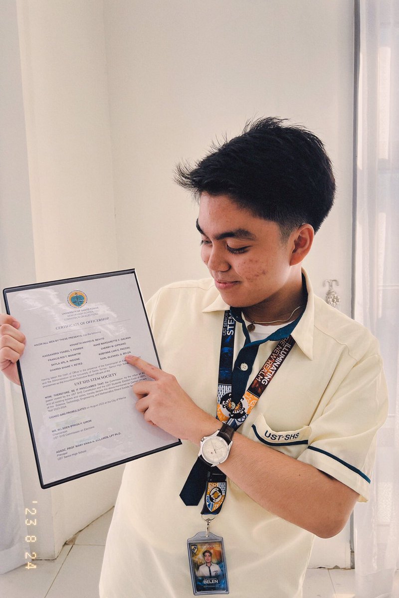 eprosoc's tweet photo. 08.24.2023

It’s official, STEMasinos. 💫

I’m Earl Glenniel G. Belen, your UST-SHS STEM Society’s External Public Relations Officer for A.Y. 2023-2024. https://t.co/grc2ZvdvuZ