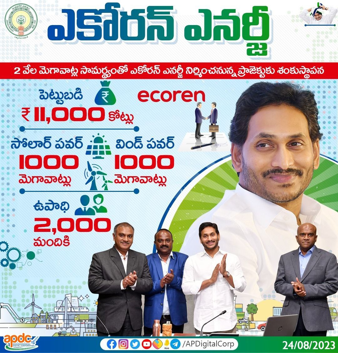 YCPalways's tweet image. రాష్ట్ర ఇంధన రంగానికి భద్రత చేకూరేలా మరో కీలక ఘట్టానికి సీఎం వైయస్ జగన్ శ్రీకారం.. విశాఖ గ్లోబల్ ఇన్వెస్టర్స్ సమ్మిట్ ఒప్పందాలను శరవేగంగా కార్యాచరణలోకి తెస్తూ నంద్యాల జిల్లాలో ₹25,850 కోట్ల విలువైన 3 పునరుత్పాదక ఇంధన ప్రాజెక్టులకు వర్చువల్ విధానంలో భూమిపూజ

#CMYSJagan #APGIS2023