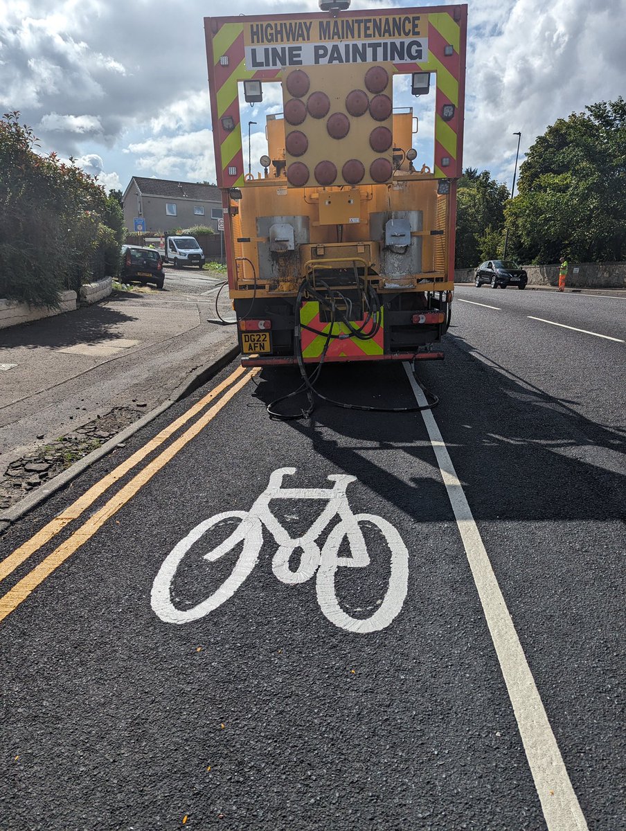 Line painting happening on Lanark Rd today.