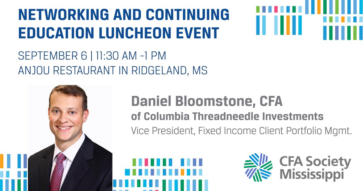 Join us for lunch on September 6, at 11:30 AM as we hear from @CTInvest_US own Dan Bloomstone, CFA, Vice President, Fixed Income Client Portfolio Management, as he speaks about the Investment Grade bond space.

Register Here: lnkd.in/gG7uKcC6