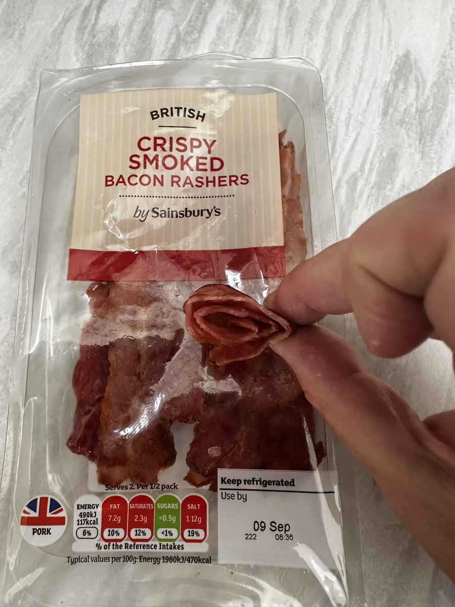 I’m sure that <a href="/sainsburys/">Sainsbury's</a> crispy bacon shouldn’t be able to be rolled like this 🤔🤔 #soggy #crispy #crispybacon #notwhatitsaysonthetin