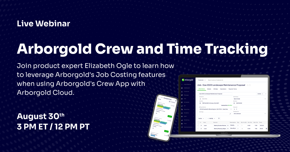 arborgold's tweet image. Ready to optimize your time-tracking process with Arborgold Crew? Join our upcoming webinar! Register here: bit.ly/3QSebZg #JobCosting