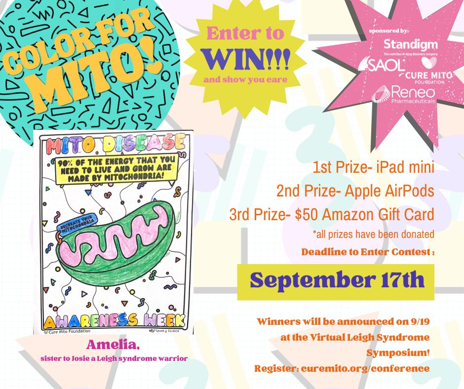 cure_mito's tweet photo. Thanks to Amelia for this beautiful picture! Please participate in the coloring contest here: https://t.co/BLKWb5xxCV
#leighsyndrome #mito #mitochondrialdisease #worldmitoweek #colorformito https://t.co/joi7JmZWjJ