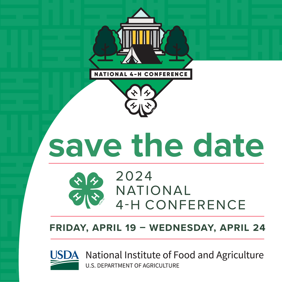 Help spread the word about the upcoming National 4-H Conference and available leadership positions! Learn more: nifa.usda.gov/national-4-h-c…  #N4HC24 #4H