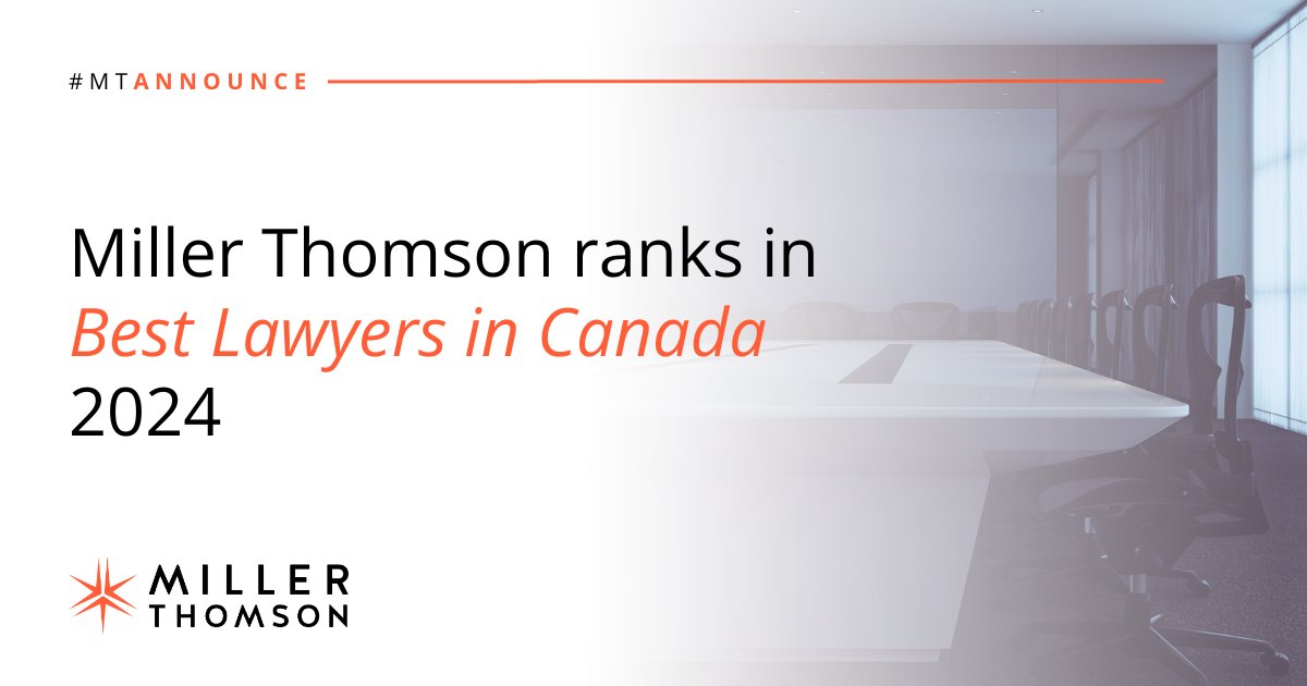 Congratulations to our lawyers who are recognized among the "Best Lawyers in Canada". Spanning 49 areas of law, our ranking in the 2024 edition of the legal directory reflects the wide-ranging knowledge and experience at the firm. Learn more: ow.ly/tW5T50PCVtg

#MTAnnounce