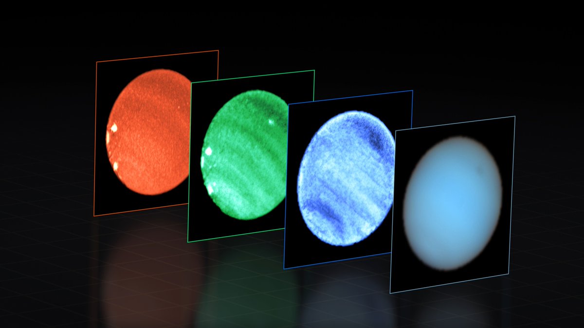 ESO's tweet photo. 📢 Astronomers observe a mysterious dark spot — and adjacent bright spot — in #Neptune’s atmosphere for the first time from Earth 🌍

The #VLT observations shed new light on the nature of such spots, which have long puzzled scientists ➡️ https://t.co/f0YYB3gw0J https://t.co/r9YcrkwEz3