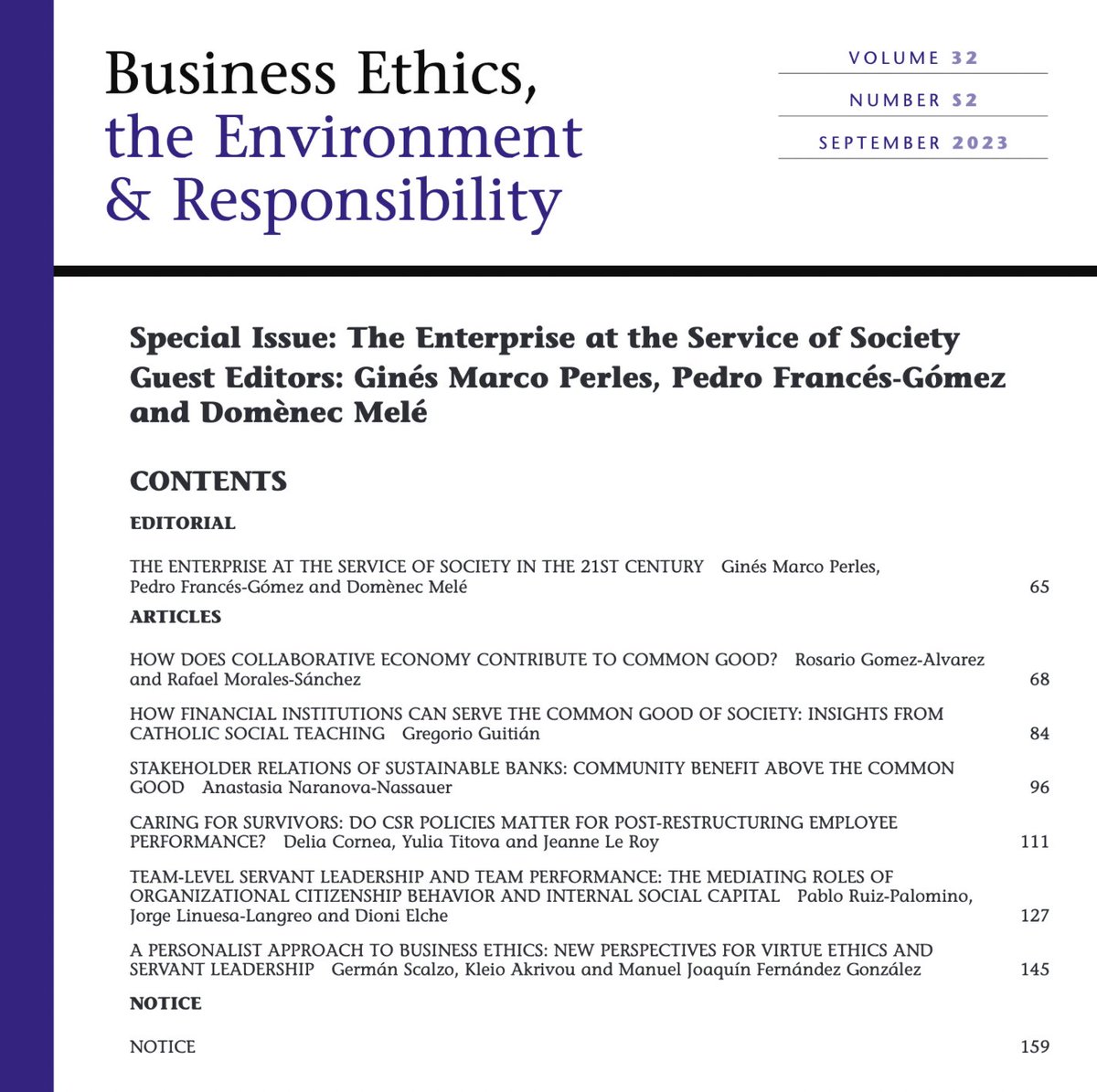 Business Ethics, the Environment & Responsibility (@beer_wiley) on Twitter photo The Enterprise at the Service of Society - a special issue of Business Ethics, the Environment & Responsibility
Edited by Ginés Marco Perles, Pedro Francés-Gómez and <a href="/DomenecMele/">Domenec Mele</a>
→ onlinelibrary.wiley.com/toc/26946424/2…
#BusinessEthics #CSR #Enterprise #CorporateSocialResponsibility The Enterprise at the Service of Society - a special issue of Business Ethics, the Environment & Responsibility
Edited by Ginés Marco Perles, Pedro Francés-Gómez and <a href="/DomenecMele/">Domenec Mele</a>
→ onlinelibrary.wiley.com/toc/26946424/2…
#BusinessEthics #CSR #Enterprise #CorporateSocialResponsibility
