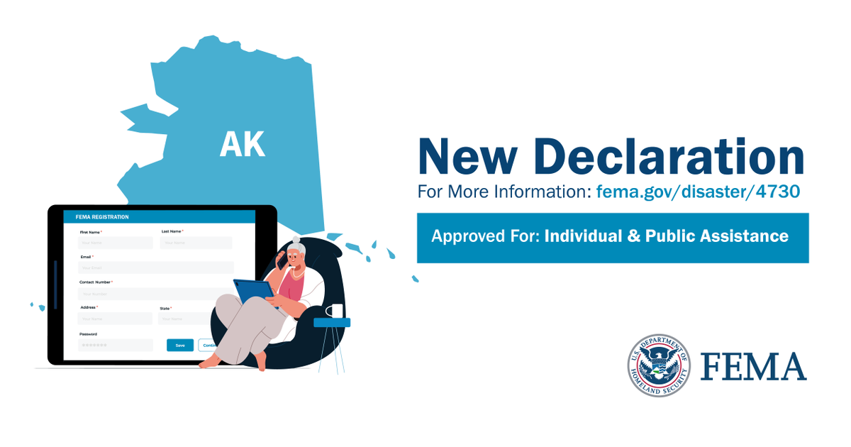 fema's tweet image. .@POTUS approved a disaster declaration for Alaska. Federal disaster assistance is now available to supplement state, tribal, and local recovery efforts in areas affected by flooding from May 12 to June 3, 2023.

More: fema.gov/press-release/…
