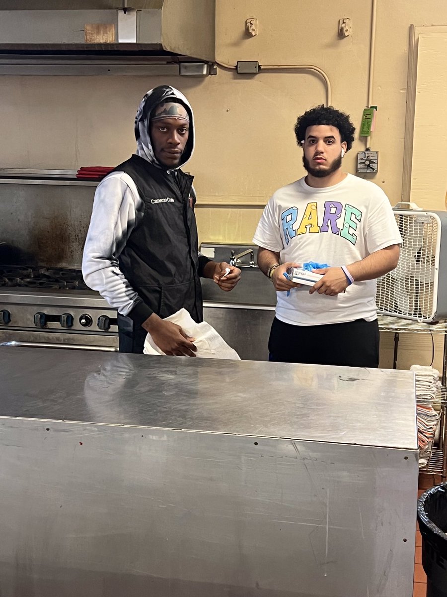Apprentices in the Cameron Cuts Barber Apprenticeship program volunteered in the kitchen yesterday to help serve lunch. 
Volunteerism is a component of their program. Check them out Friday at our Annual Resource Fair as they provide haircuts under the guidance of their instructor