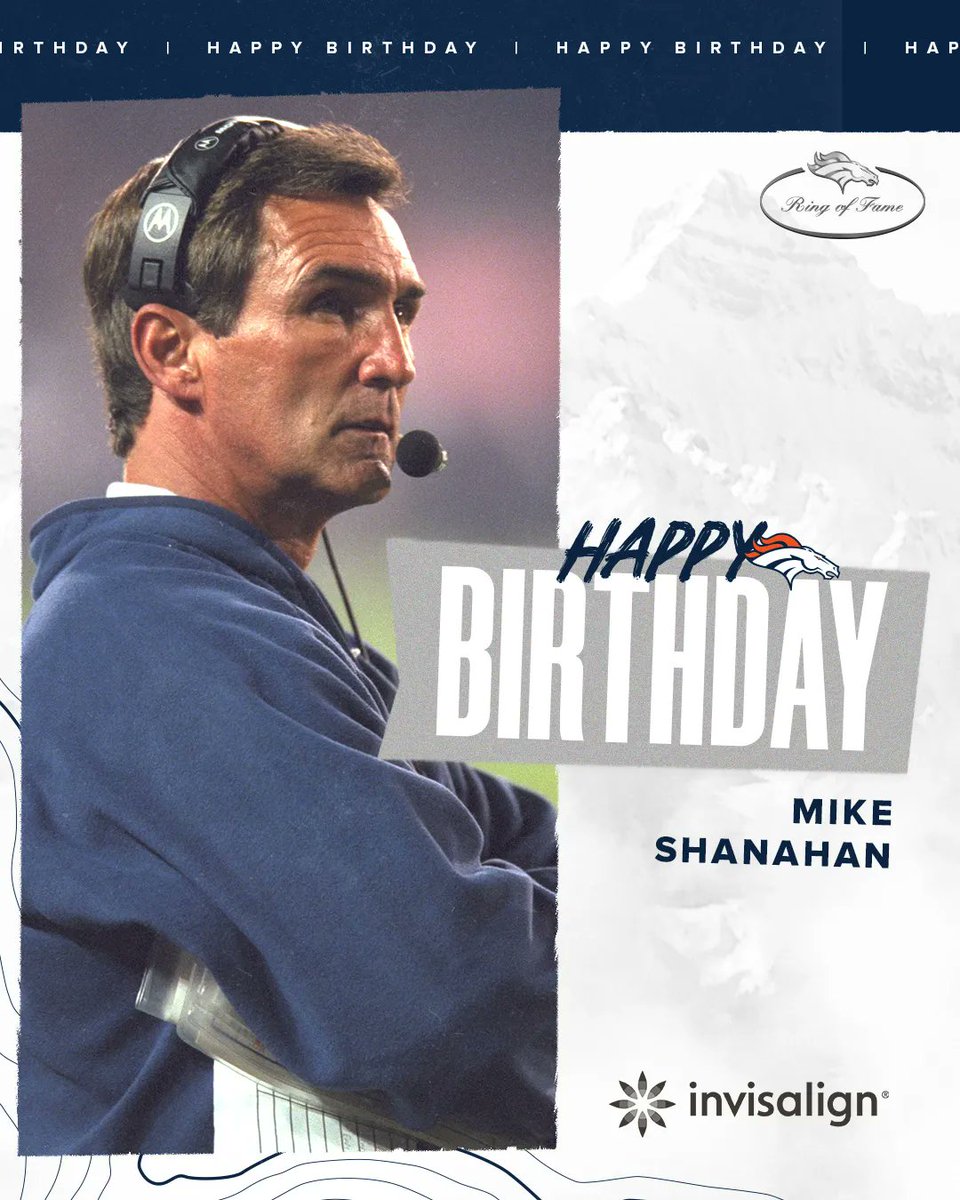 Broncos's tweet photo. RT to help us wish #BroncosROF Coach Mike Shanahan a happy birthday! 🥳 https://t.co/FizM5CripE