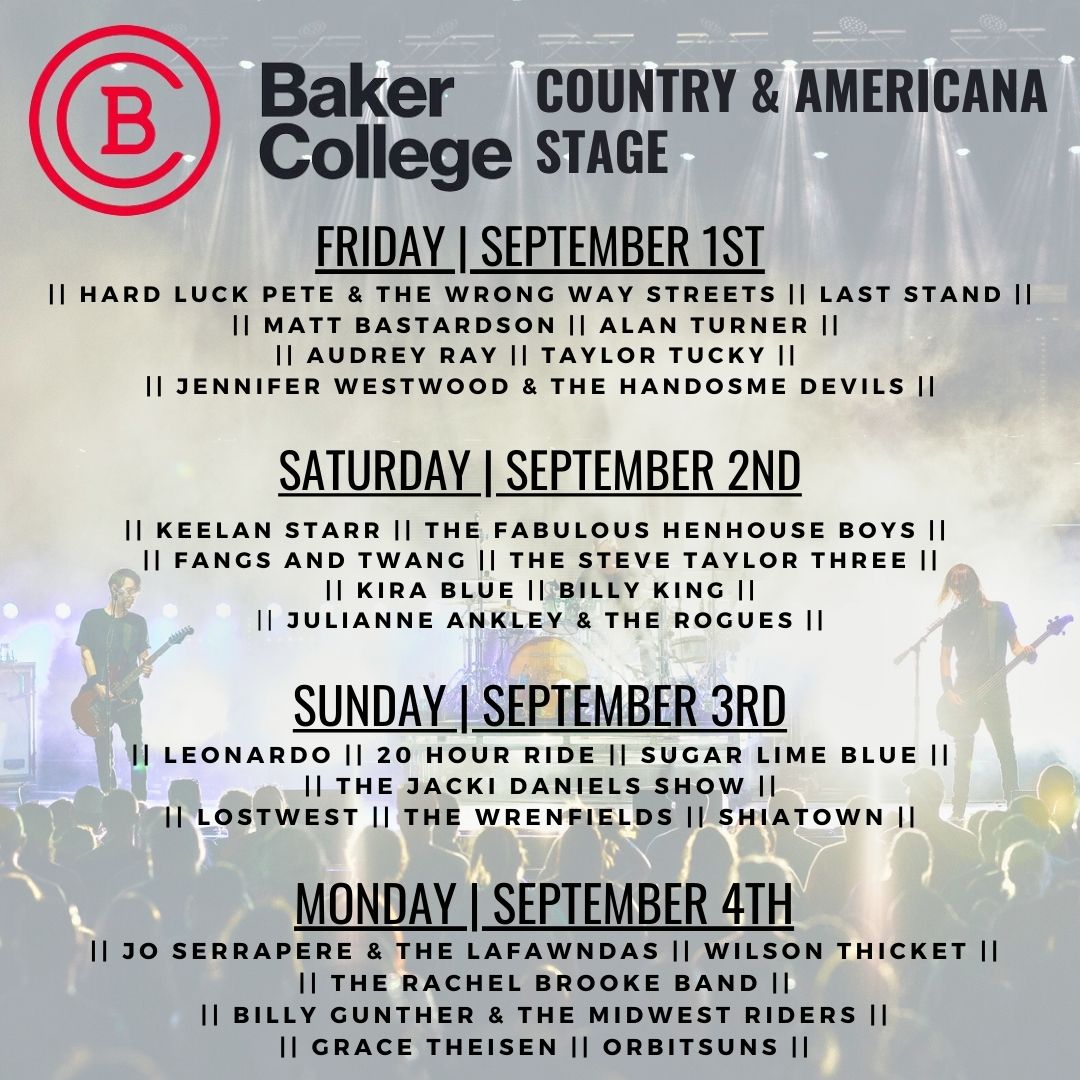 The <a href="/bakercollege/">Baker College</a>  Country and Americana stage is the perfect place to celebrate the end of the summer at Arts, Beats, &amp; Eats this year!🤠🪕
Head to our website to view the full lineup 📷bit.ly/3znRq4Z