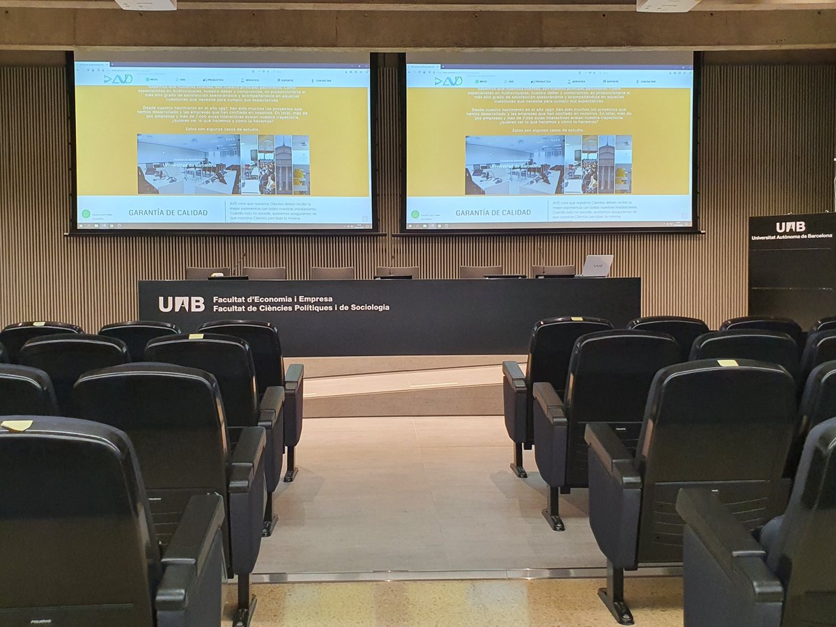 AVD_Pro's tweet photo. ¡La sala de actos de la @UABBarcelona  transformada! 🙌

🟠 Necesidades
>Mejorar la  acústica
>Mejorar la visión de pantalla
>Capacidades de videoconferencia

🟢 Solución
> Nuevo sistema de altavoces
> Pantalla doble de proyección
> Sistema de videoconferencia https://t.co/bgXGNVzuT5
