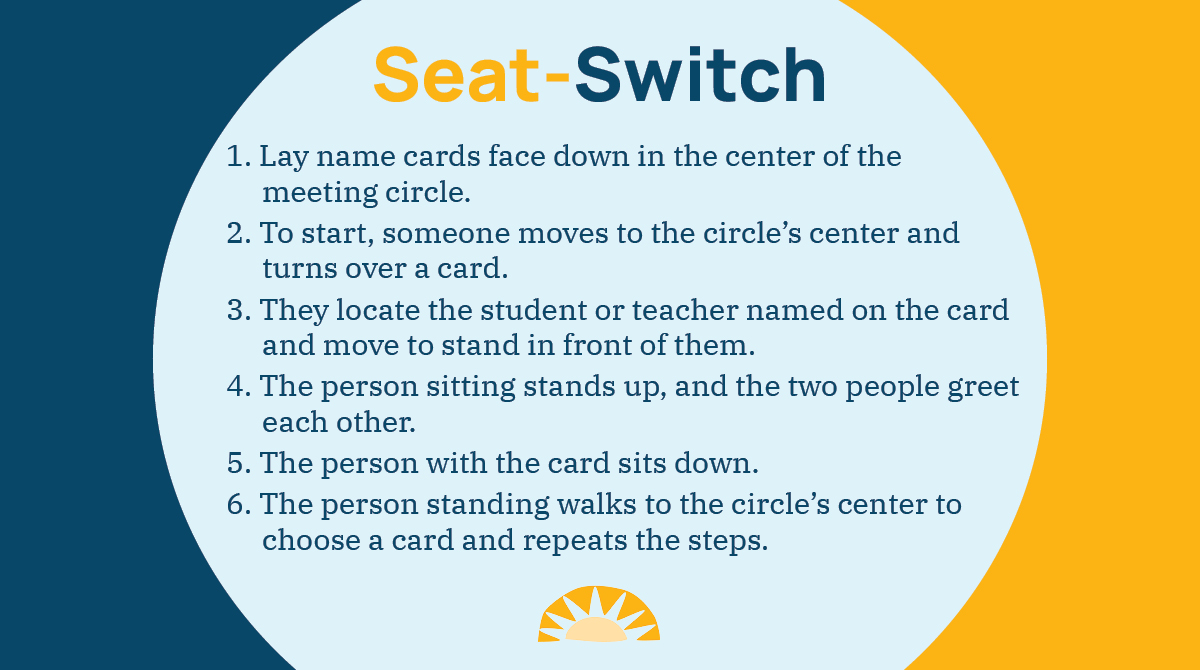 Seat Switch is a great Morning Meeting greeting during the first six weeks of school, and all year! Learn more: bit.ly/3E6Fl6L