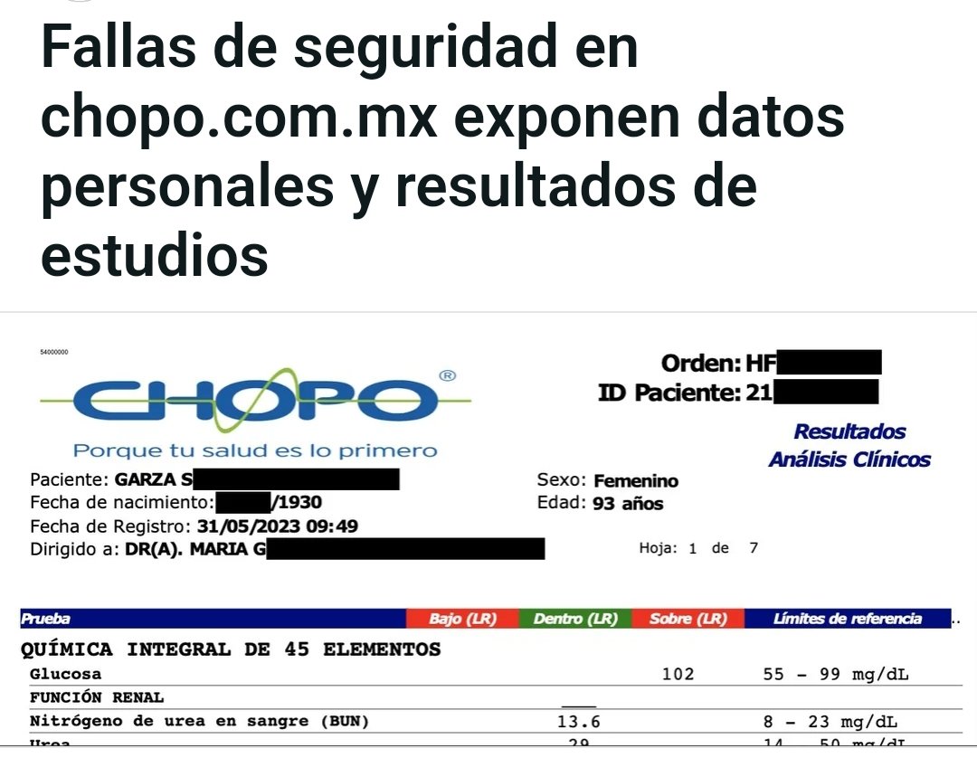 veronicabp_'s tweet photo. Se publica un hallazgo en los sistemas del @LabMedicoChopo, aparentemente se puede descargar resultados de análisis de los usuarios (INFORMACIÓN CONFIDENCIAL) @INAImexico 
https://t.co/89zkTJtMyB

#infosec #ciberseguridad #Chopo #laboratorioChopo https://t.co/6VFCSwcJVR