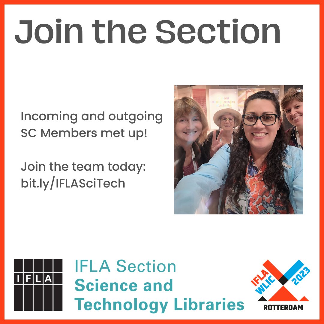 We hope you've enjoyed #WLIC2023 as much as the IFLA SciTech section has! 😍

If you're interested in joining our section as a member, visit bit.ly/IFLASciTech for more information on how to participate.   

#IFLA #WeAreIFLA #IFLASciTech #SciTech
