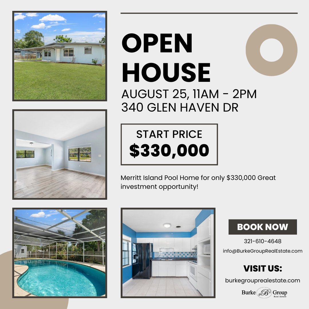 Join Us for an Open House this Friday from 11am to 2pm!

#BurkeGroupRealEstate #spacecoast
#SpaceCoastRealEstate
#BrevardCountyRealEstate #cocoabeach
#melbourneFL #vieraFL #Merrittlsland
#SatelliteBeachFL #florida #floridarealestate
#relocate #investing #FloridaRealEstateAgents