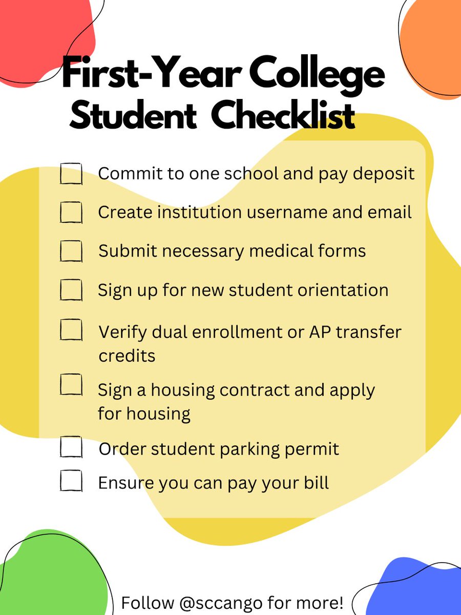 FMHSCDF's tweet image. #Seniors! If you're going to College, use this checklist from @SCCANGO to make your transition smooth!